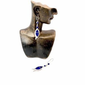 Classic Afghan Fish Design  Earrings Made With Silver And Lapis