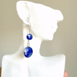 Minimalist Round Lapis Earrings – Pure Silver Base