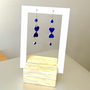 romantic dangle heart Lapis Trio Earrings – Silver Elegance