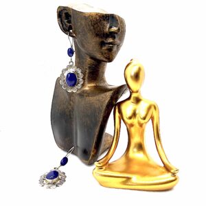Ornate Afghan Dangle Earrings – Lapis & Silver Mix