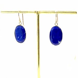 Bold Oval Cut Lapis Earrings – Silver-Plated Simplicity