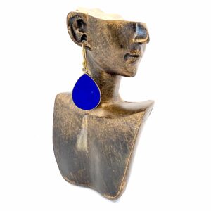 Teardrop Lapis Dangling Earrings – Golden Metal-Plated Finish