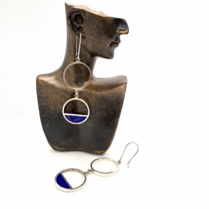 Ethnic Circle Lapis Earrings – Handmade in Pure Silver