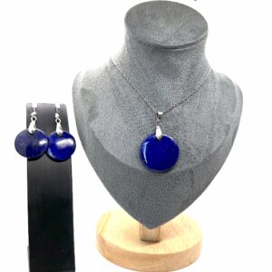 Lapis Lazuli Set – Polished Circle Pendant with Matching Studs