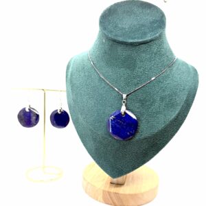 Round Cut Lapis Lazuli Set –  Pendant and Earrings