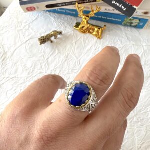 Deep Sky Oval Cut Lapis Ring – Handmade Strength for Him
