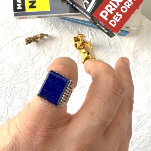Square Silver Men’s Ring – Geometric Style with Afghan Lapis Core