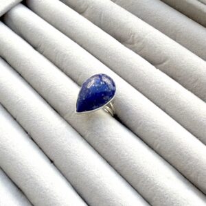 Ocean Teardrop – Deep Blue Lapis Pear Cabochon Shape Ring in Silver”