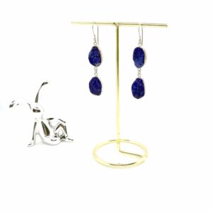 Raw Elegance – Oval Rough Lapis Lazuli Earrings in Pure Silver